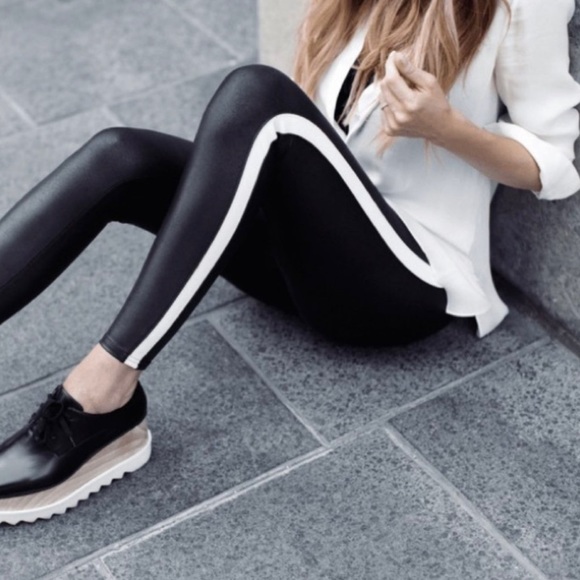 SPANX Women’s Faux Leather Stripe Leggings Size: S Color: Black/White NWT. - Picture 3 of 16